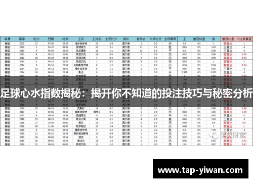 足球心水指数揭秘:揭开你不知道的投注技巧与秘密分析 足球心水指数揭秘:揭开你不知道的投注技巧与秘密分析