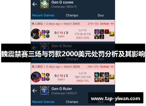 魏震禁赛三场与罚款2000美元处罚分析及其影响